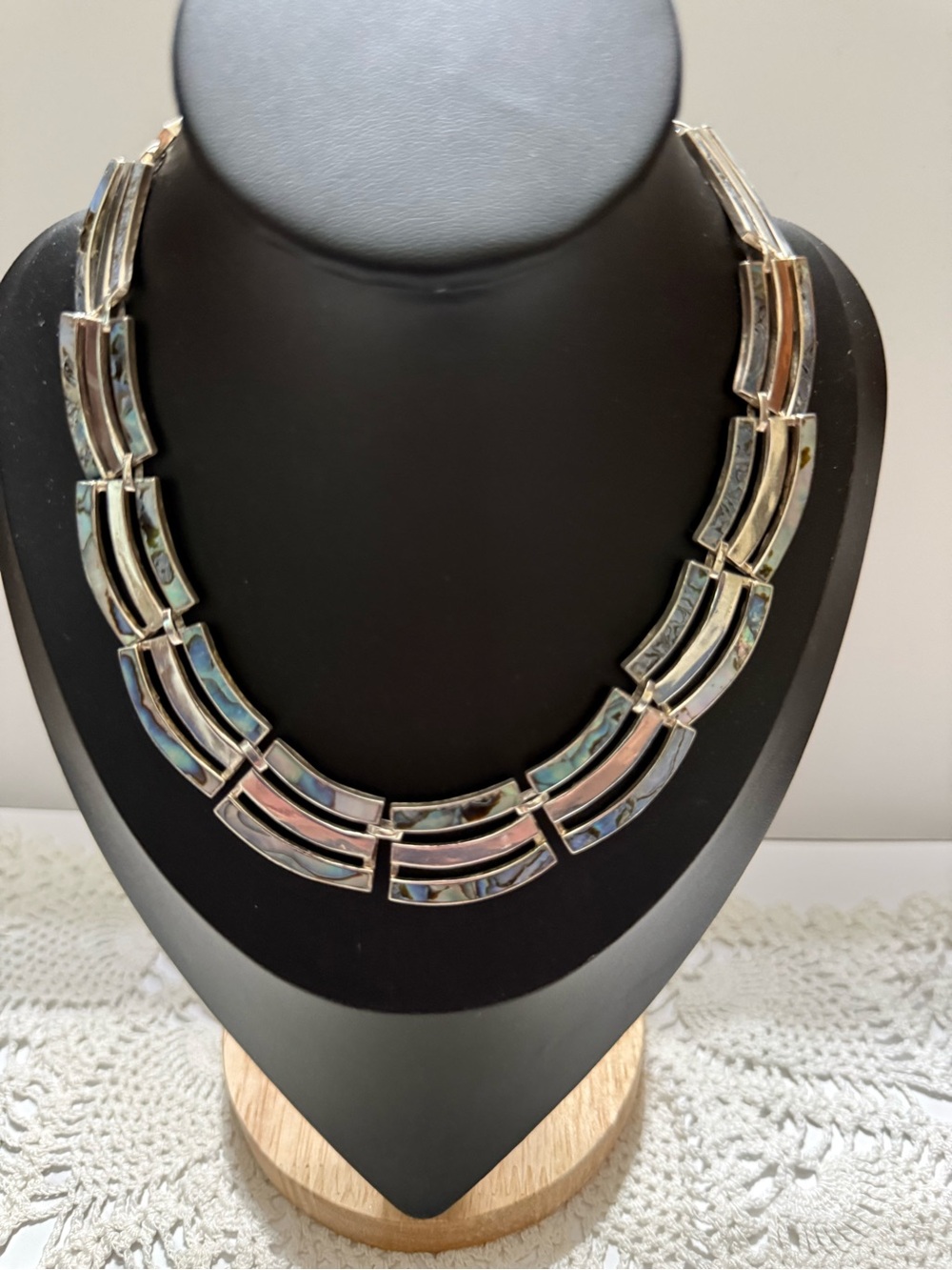 Vintage Taxco Mexico Sterling Silver Abelone Necklace Modernist Statement Panel